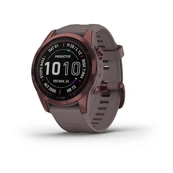 Garmin Fenix 7s Sapphire Solar титановый темно-бронзовый с сланцево-серым силиконовым ремешком