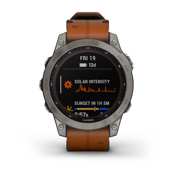 Garmin Fenix 7 Sapphire Solar титановый серый с коричневым кожаным ремешком