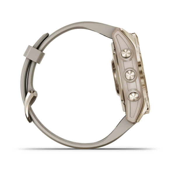 Garmin Fenix 7s Sapphire Solar титановый кремово-золотой с светло-песочным силиконовым ремешком