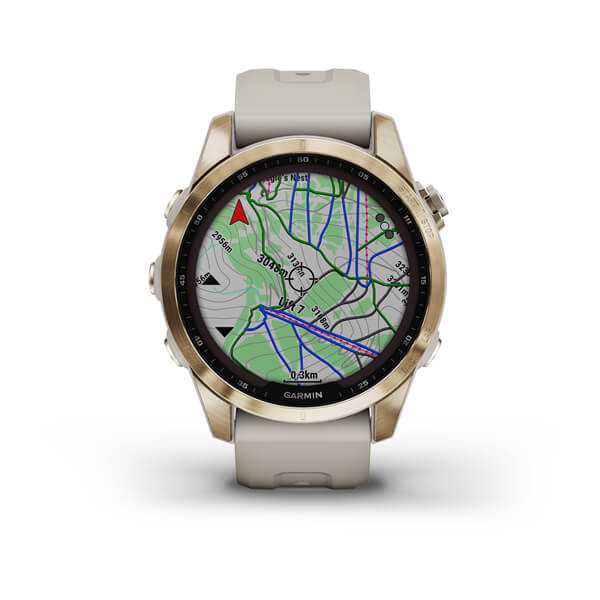 Garmin Fenix 7s Sapphire Solar титановый кремово-золотой с светло-песочным силиконовым ремешком