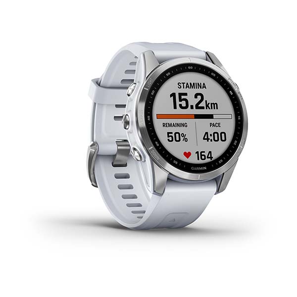 Garmin Fenix 7s серебристый с белым силиконовым ремешком