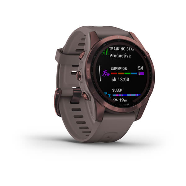 Garmin Fenix 7s Sapphire Solar титановый темно-бронзовый с сланцево-серым силиконовым ремешком